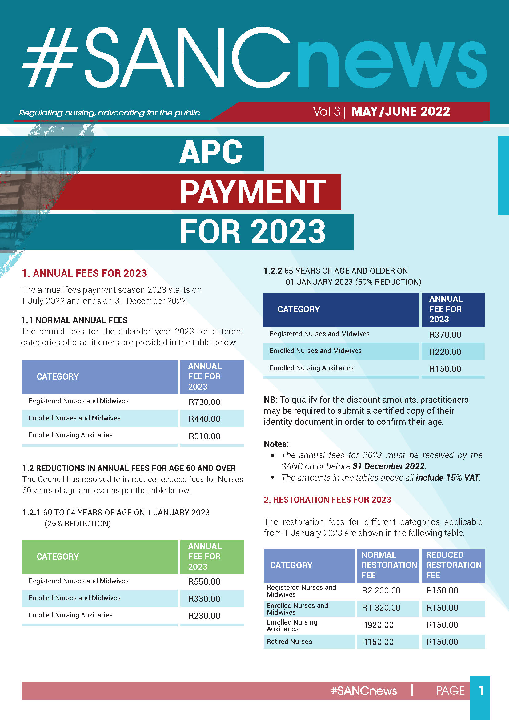 Annual Fees and Annual Practising Certificates SANC